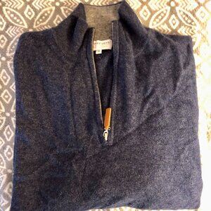 Men's cashmere-wool blend quarter-zip sweater Dark blue denim
